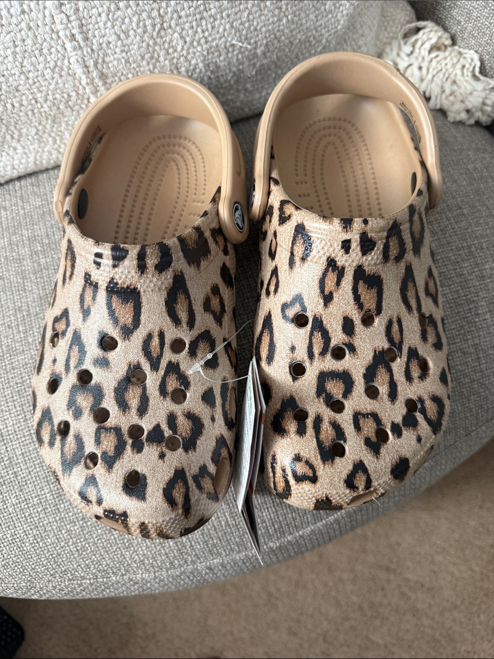 CROCS Leopard Print Clogs in Tan and Black
